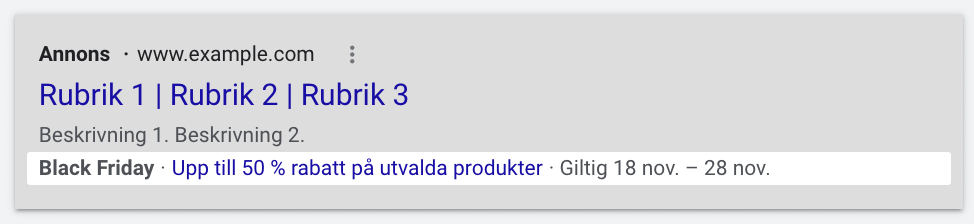 Google Ads annonstillägg erbjudande