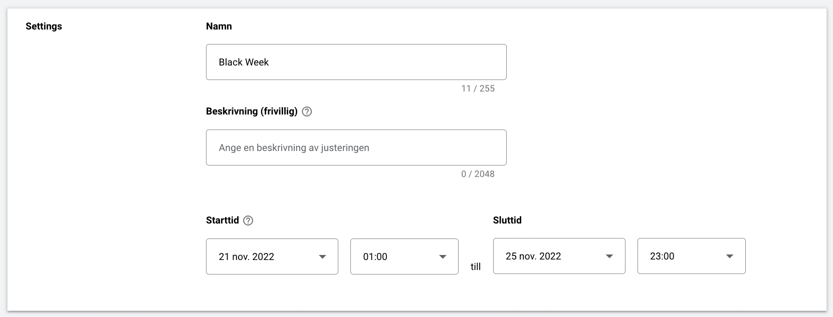 Säsongsjusteringar ange datum