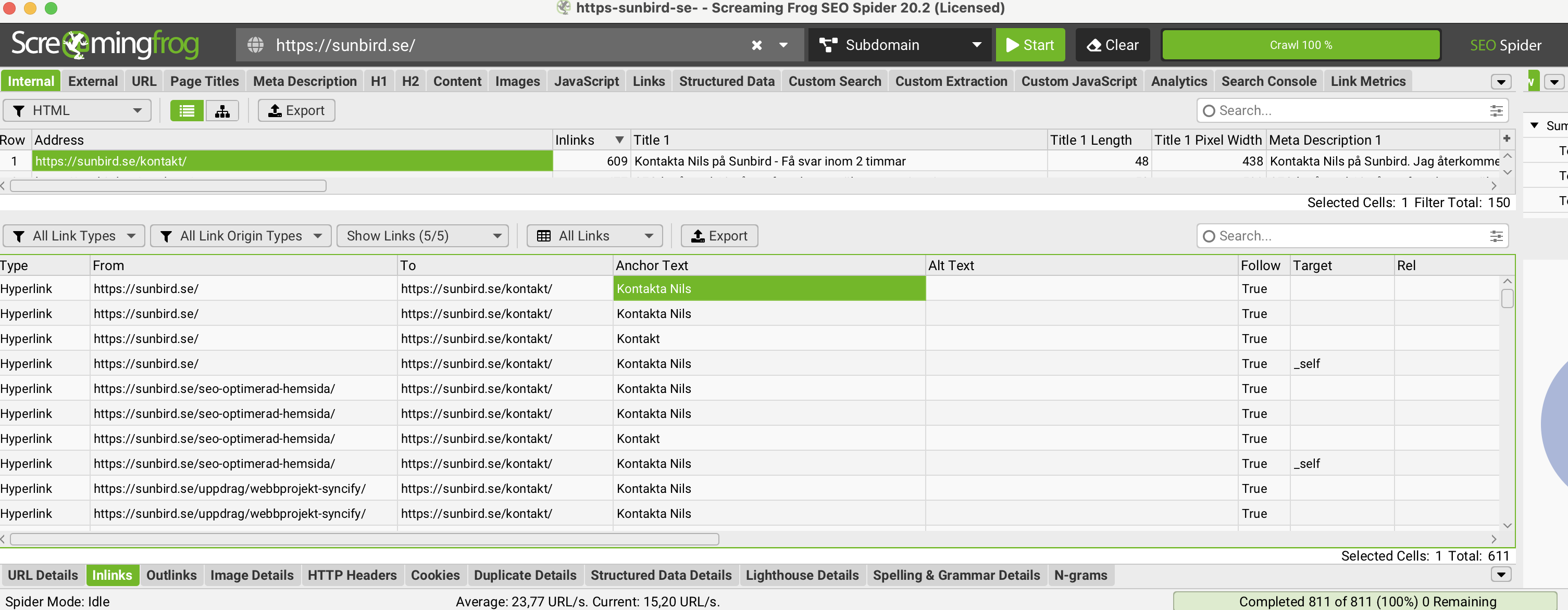 Interna länkar och ankartexter via Screaming Frog