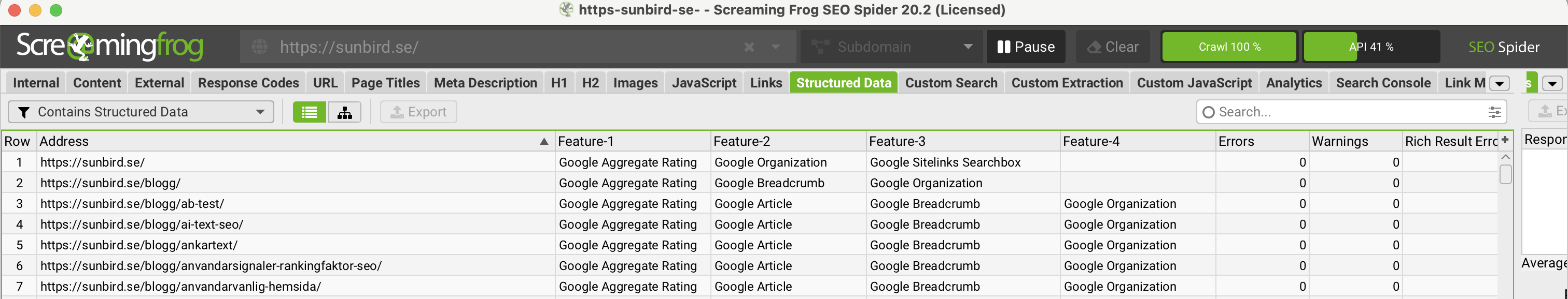 Se strukturerad data med Screaming Frog